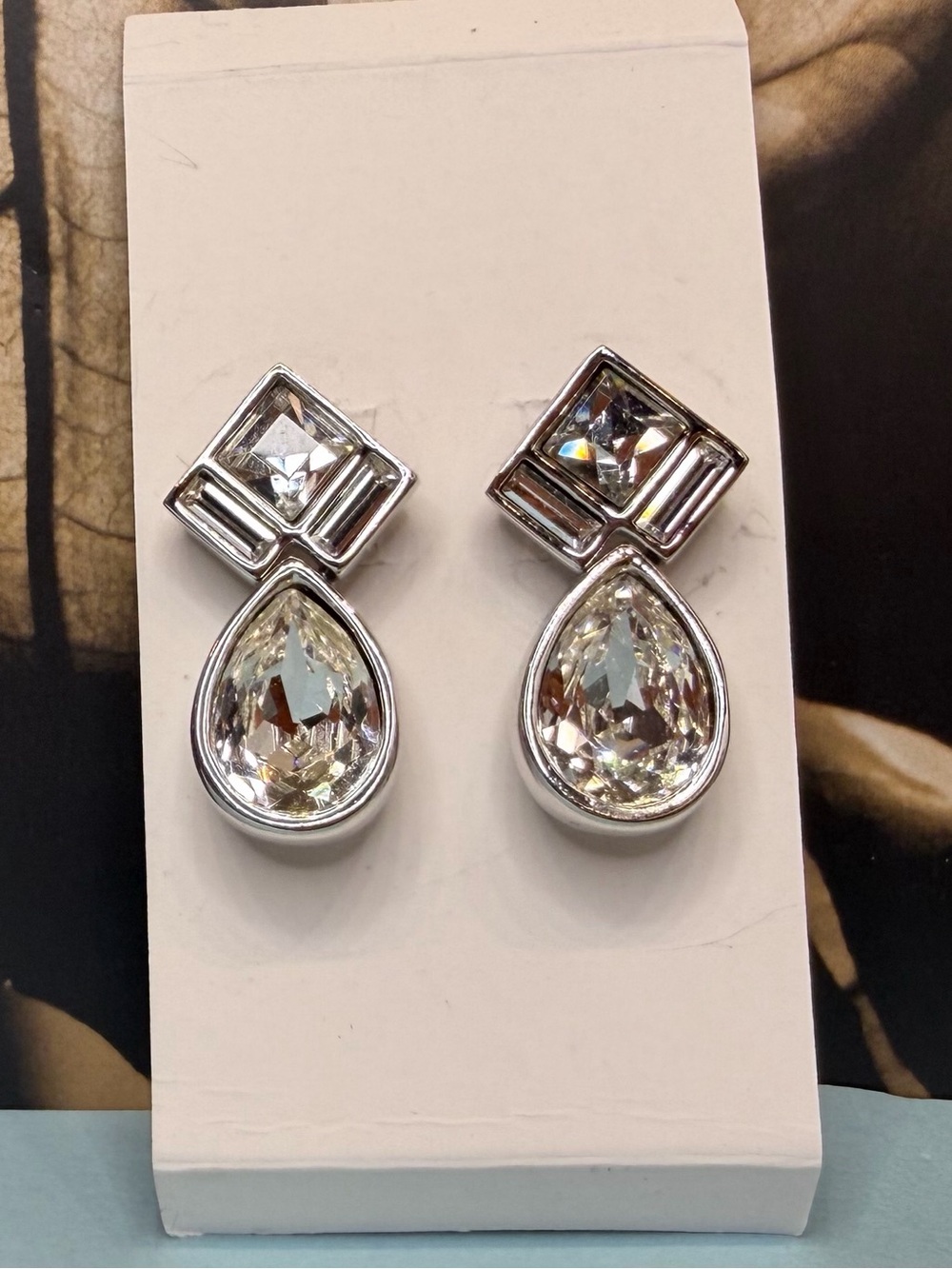 Swarovski crystal drop pear shaped pierced earrings
